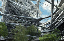 interior space of futuristic urban building